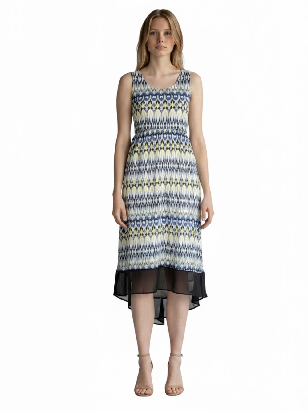 Notations Women's Sleeveless Printed Hi Low Dress, Size Small